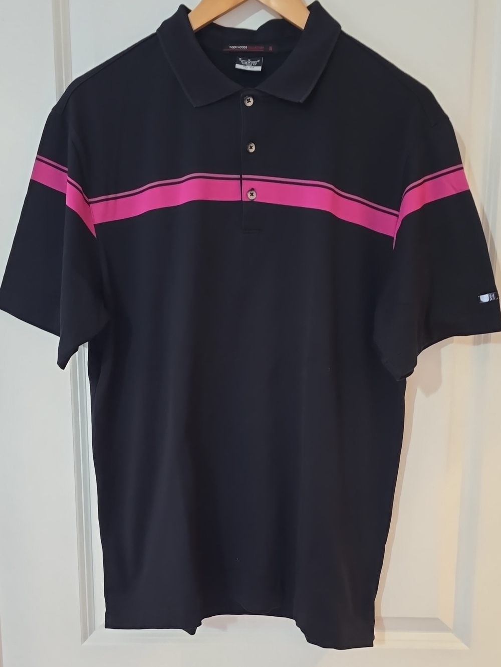 Nike Tiger Woods Collection Black Polo with Pink Chest Stripe